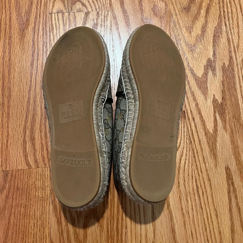 Gucci Beige GG Monogram Espadrille Flats with Black Trim